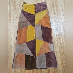 Suede multicolor patch style skirt